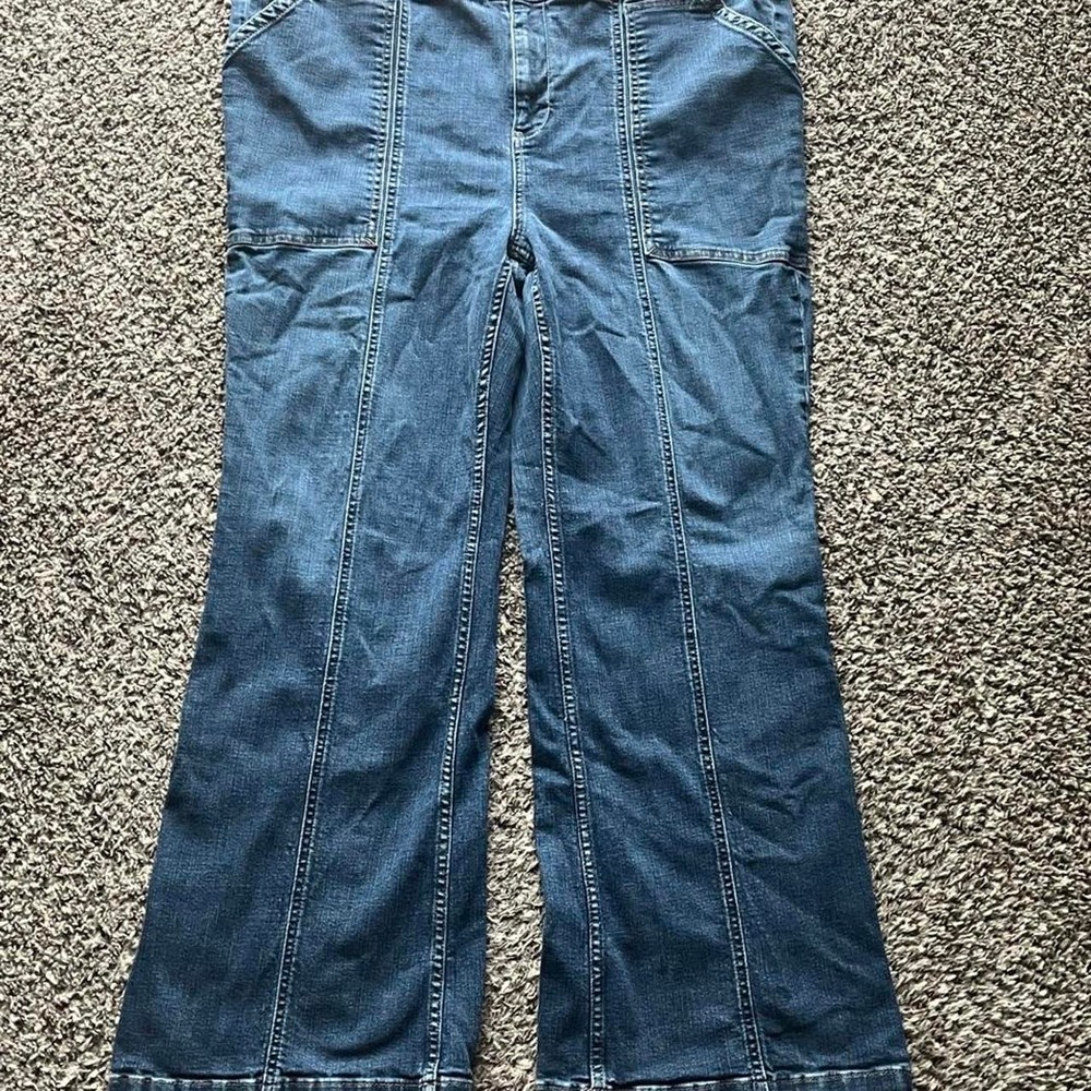 Pilcro and the Letterpress Anthropologie Wide Leg Seamed Jeans Medium Wash Denim